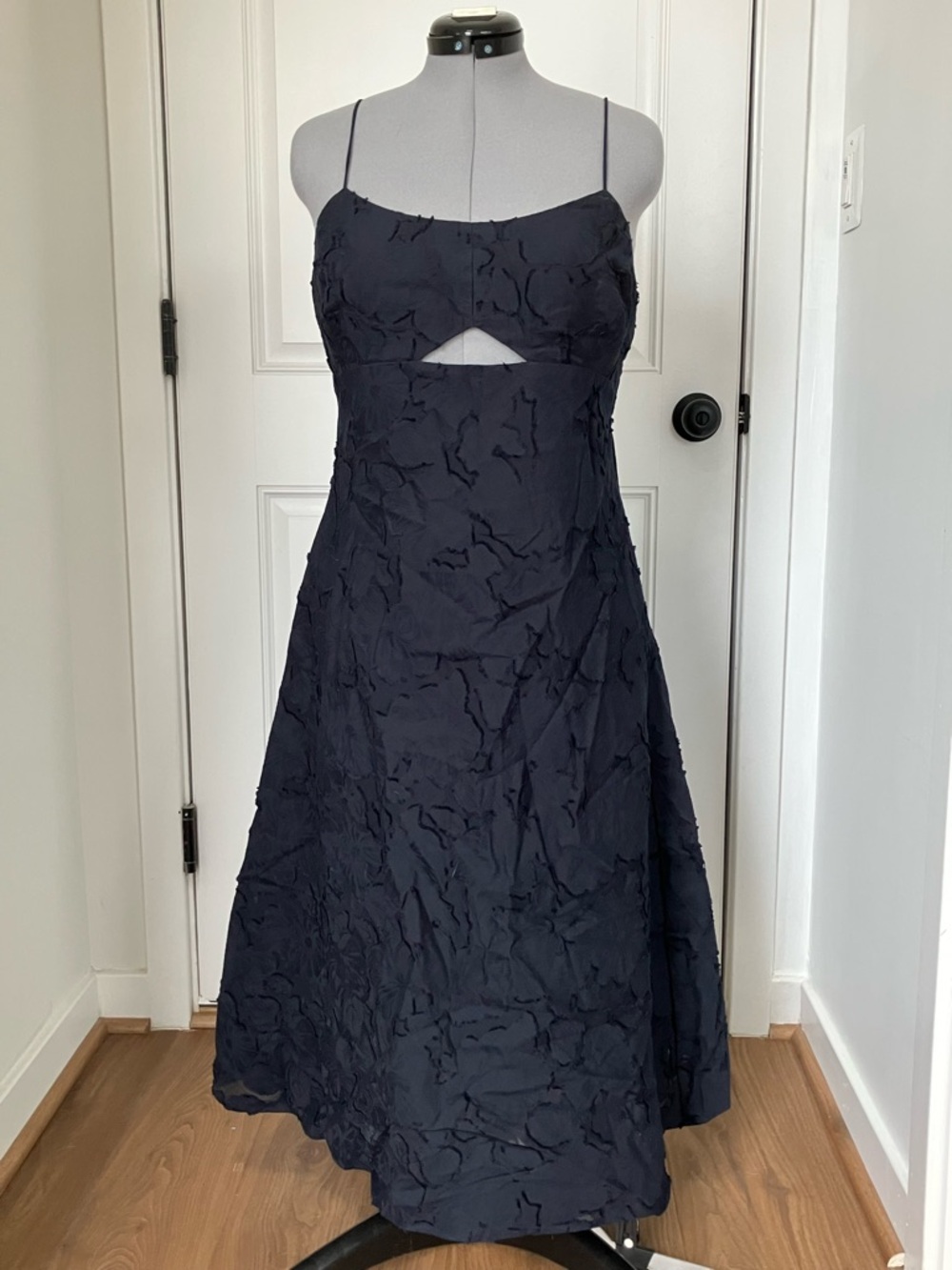 Banana Republic Black Textured Midi Dress with Front Cutout